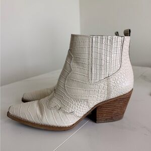Sam Edelman Ivory Croc-Embossed Leather Ankle Boots